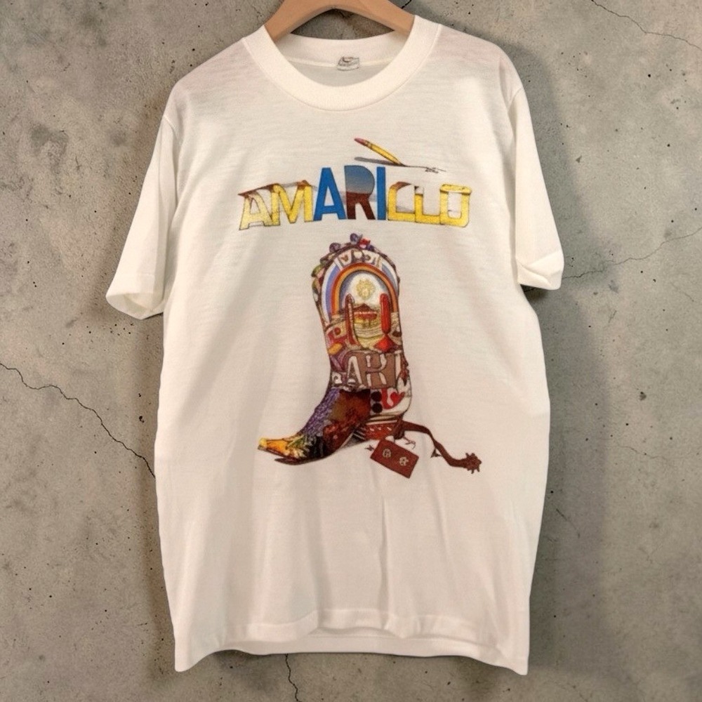 Vintage 80s Amarillo Texas Rodeo Boot Graphic Tee Large Spruce Single Stitch